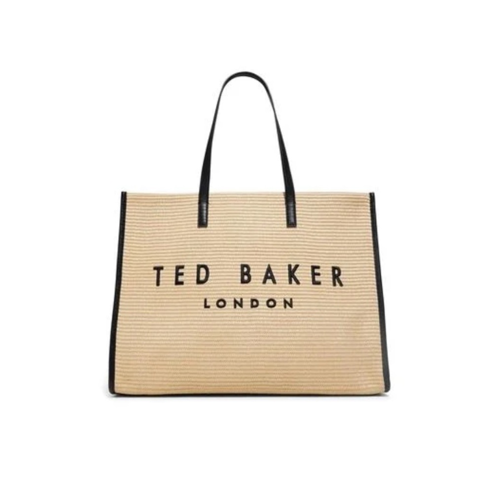 Ted Baker Straw-Effect Beige Tote with Black Trim